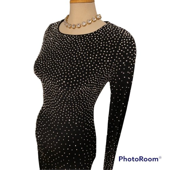 LIKE NEW XSCAPE Bling Dress Stunning Las Vegas Dress Sz 8 Stretchy Long Sleeves - Picture 2 of 4